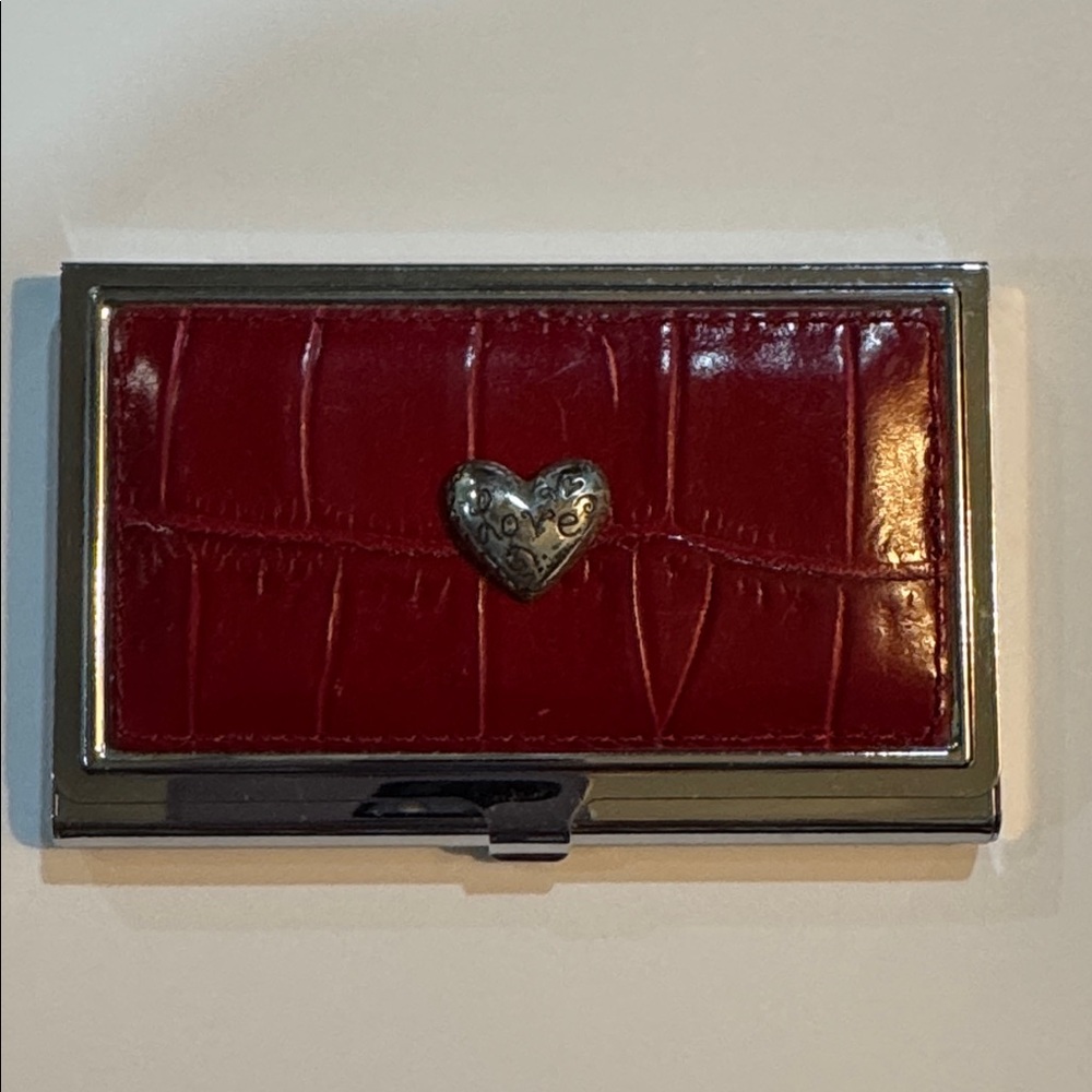 Brighton Love Beat Card Case red crocodile like leather with mirror